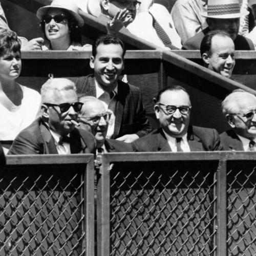 [Governor Pat Brown (second from left) in box at Seals Stadium]