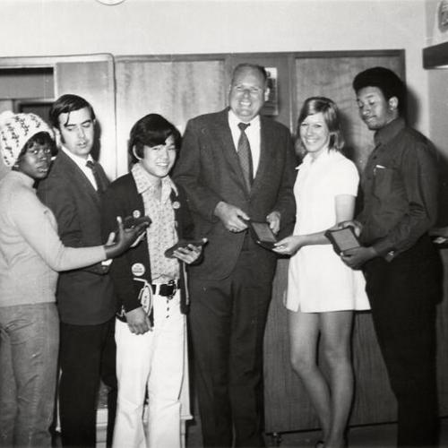 [Group of students receiving "Grocer's Awards" at Woodrow Wilson High School]