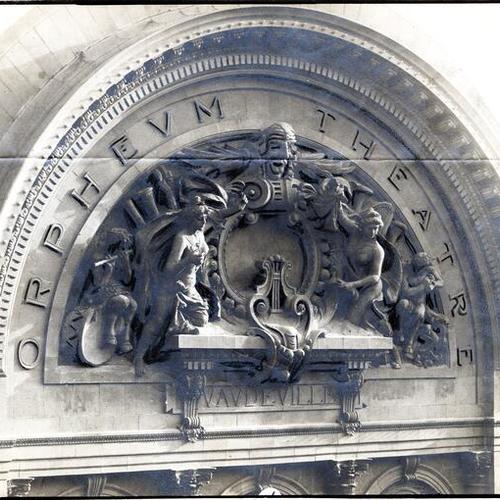 [Detail from the top of the entrance to the Orpheum Theatre on O'Farrell Street]