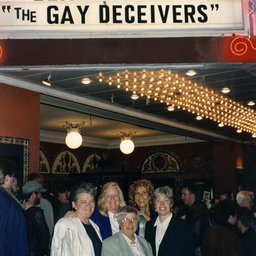 [Susan Fahey, Hydie Downard, Lovette Columbano, Mary Sager, and Rikki Streicher in front of Castro Theatre]