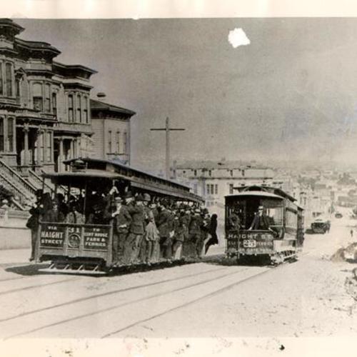 [Market Street Railway Company cable cars on Haight Street]
