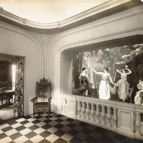 [Display titled "Gardens of Versailles, Playground of Marie Antoinette" at the City of Paris department store]