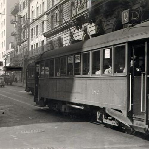 [Municipal Railway D line streetcar at Geary and Powell streets]
