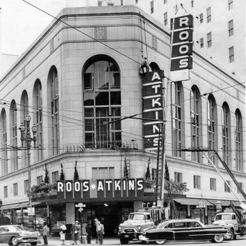 [Roos-Atkins store at the intersection of Market, Stockton and Ellis streets]