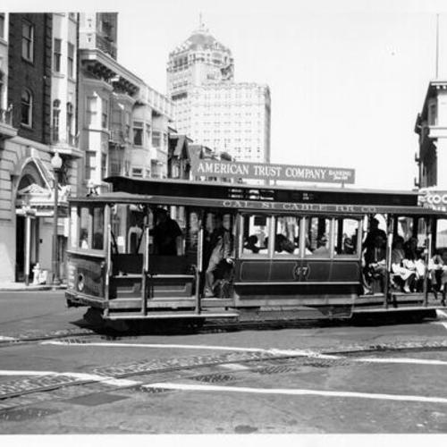 [California Street Cable R. R. Company cable car at Jones and Pine streets]