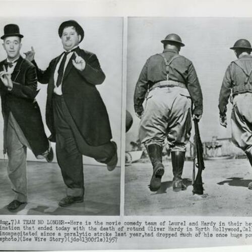 Laurel and Hardy in two split images front and back