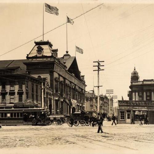 [From Market and Ninth Street looking north up Larkin Street showing Mechanics' Pavilion]