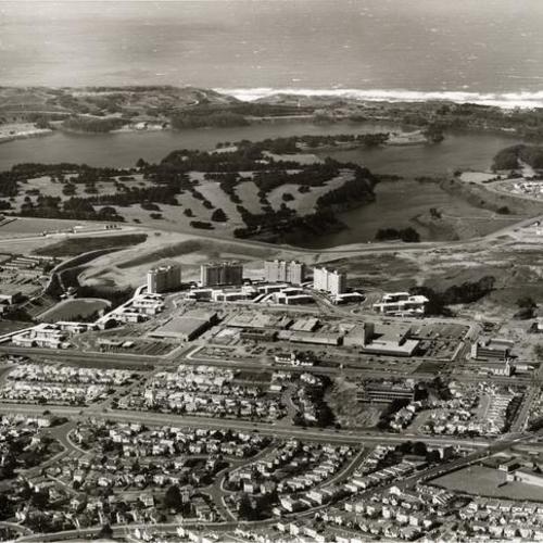 [Aerial view of Stonestown Shopping Center and Lake Merced]