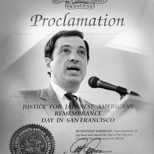 [Proclamation commemorating "Justice for Japanese Americans Remembrance Day in San Francisco"]