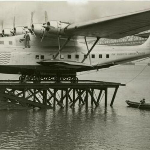 [China Clipper being raised out of the water]