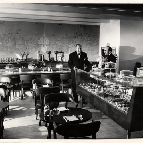 [Edmond A. Rieder, manager of the Palace Hotel, in a cafe at the hotel]