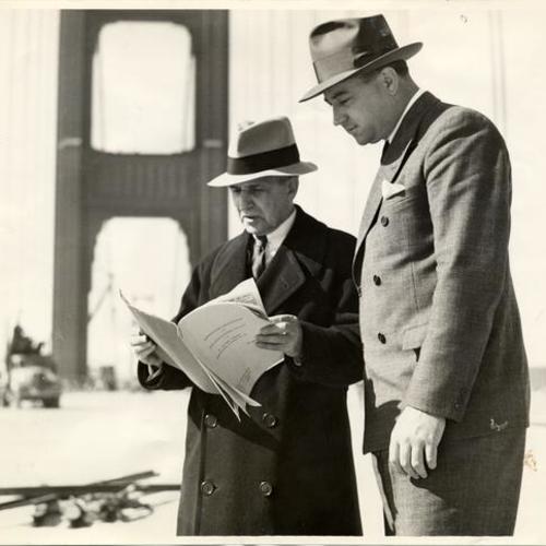 [Joseph B. Strauss, Golden Gate Bridge engineer (left) with Jack Frye, president of Transcontinental & Western Air, Inc.]