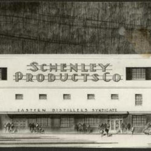 [Architectural drawing of Schenley Products Co. new building at Battery and Vallejo streets]