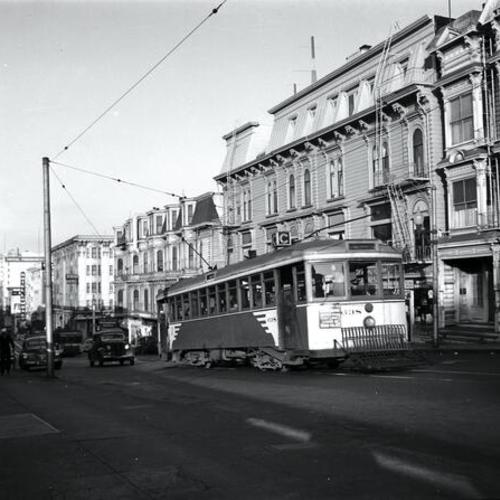 [Geary and Franklin looking east toward Van Ness at ex Market Street Railway car 638 outbound on Muni "C" line]