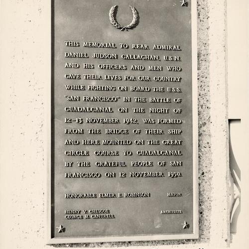[Plaque on the U.S.S. San Francisco memorial at Land's End in San Francisco]