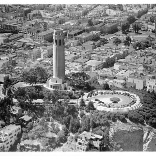 [Aerial view of Coit Tower and Telegraph Hill]