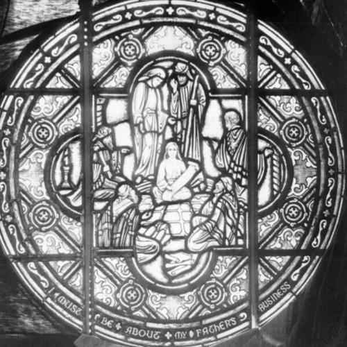 [Close-up of a stained glass window installed in Old First Presbyterian Church]