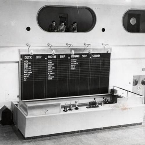 [Dispatching hall at Sailors Union Of The Pacific headquarters]