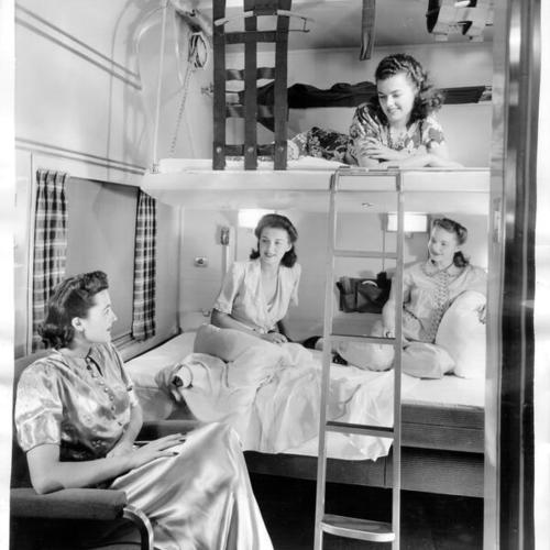 [Four women in a sleeping compartment on the second "City of San Francisco" streamlined train]