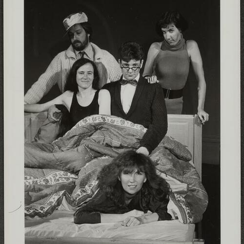 EXITheatre actors Scott Green, Jain Angeles (Rear), Julia Walter, Randall Denham (Center), and Mary Frahm (Front) in "Hold Me!" by Jules Feiffer