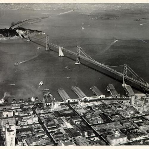 [Aerial view of the San Francisco-Oakland Bay Bridge]