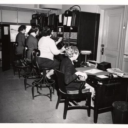 [Lady employees working at the switch board in Old Hall of Justice]