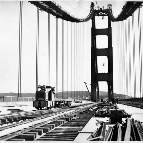 [Golden Gate Bridge deck under construction]