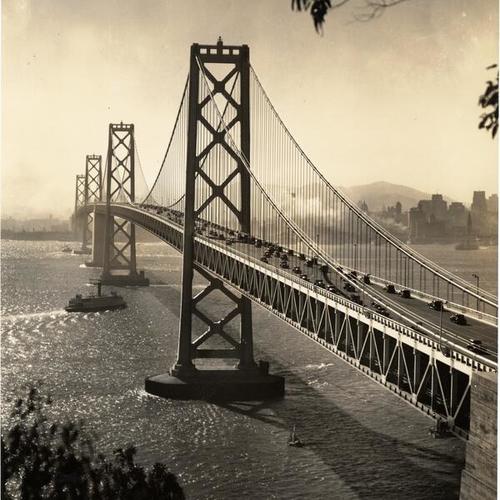 [View of the West Bay crossing of the San Francisco-Oakland Bay Bridge from Yerba Buena Island]