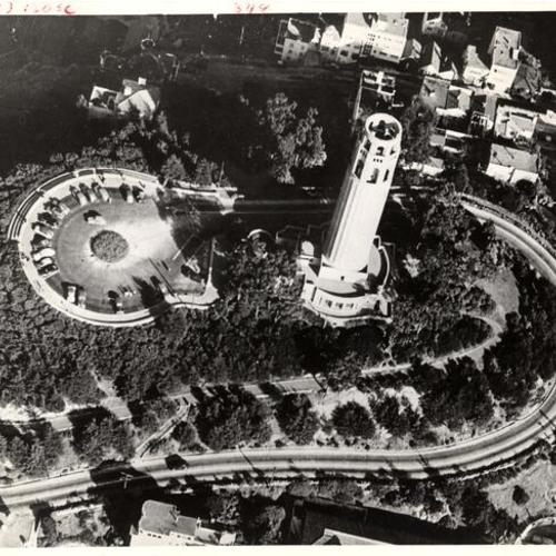 [Aerial view of Coit Tower]