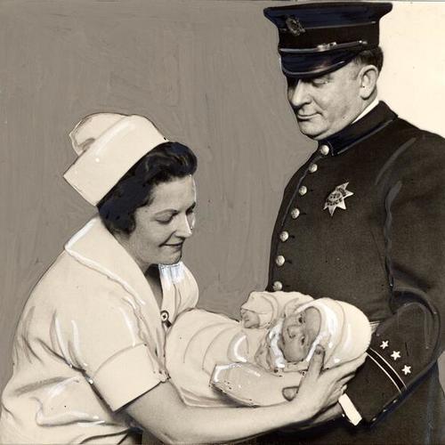 [Nurse, policeman and baby at the Community Chest]
