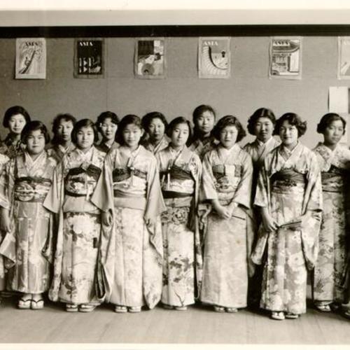 [Japanese-American students dressed in traditional Japanese clothes at John Swett School]