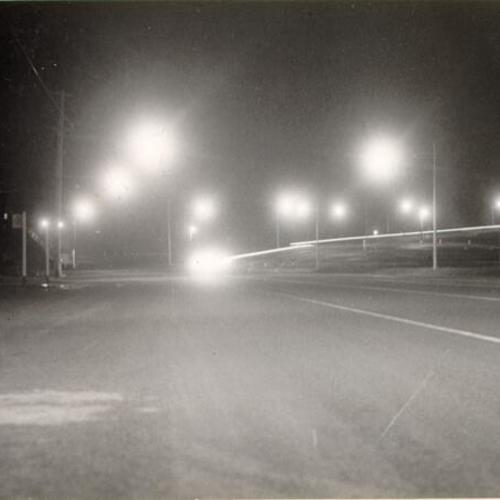[View of Waldo approach to the Golden Gate Bridge at night]