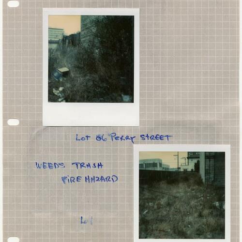 Polaroids of lot 86 at Perry Street and lot 77 at Clara and 4th Streets