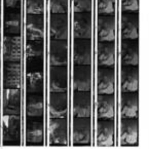 [Contact sheet of a film roll documenting South of Market hotels and portraits of George Woolf]