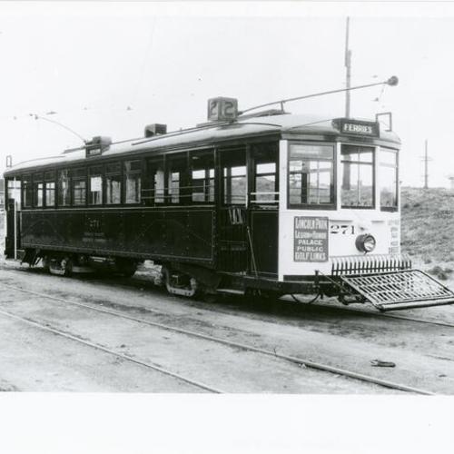[Market Street railroad 2 line streetcar.  Car number 271]