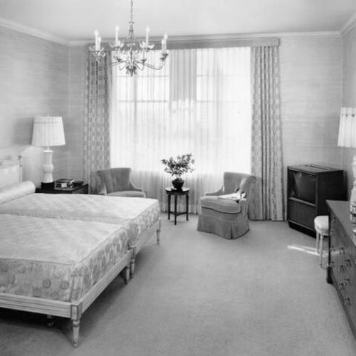 [Bedroom of the Royal Suite at the Mark Hopkins Hotel]