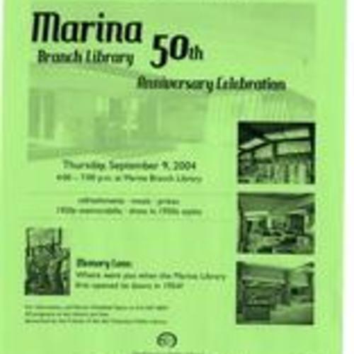 Marina Branch Library 50th Anniversary Celebration Vertical Flyer
