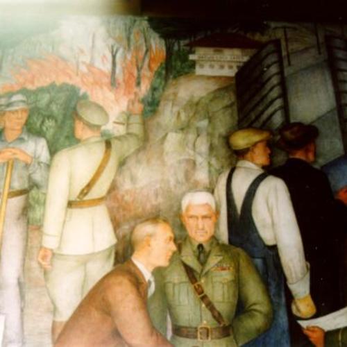 [Mural by Victor Arnautoff, "California Army & Religion" located in the Presidio Chapel]