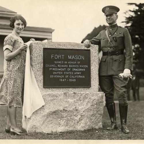 [Stone markers explaining history and purpose of Fort Mason being unveiled]