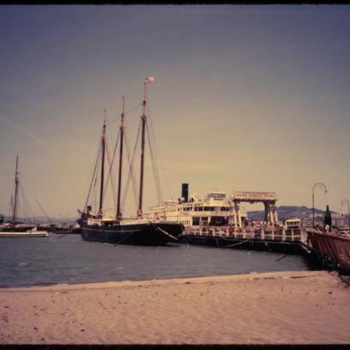 Boats and sailboats docked at Hyde Street Pier
