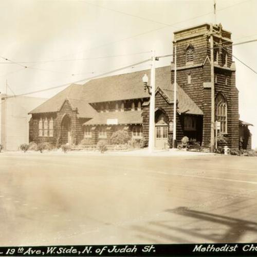 [Methodist Church on west side of 19th Avenue, north of Judah Street]