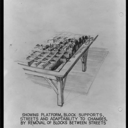 Construction of WPA San Francisco Scale Model: Drawing showing platform and block supports