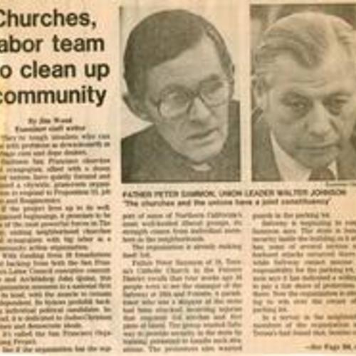 Churches, labor team to clean up community; newspaper article; San Francisco Chronicle (p. 1 of 2); 12-12-1982