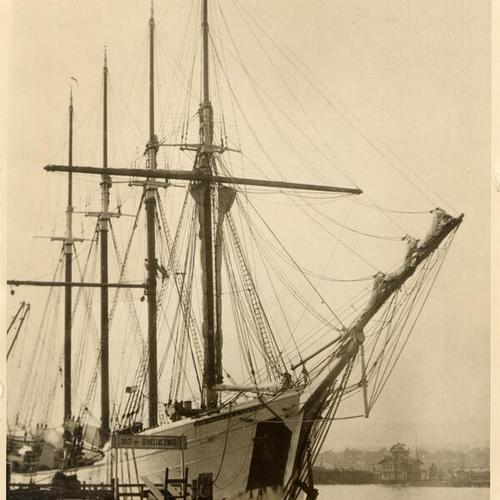 [Windjammer tied up at the docks in Los Angeles Harbor]