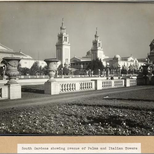 South Gardens showing Avenue of Palms and Italian Towers