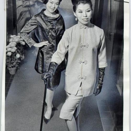[Winifred Lum and Dianna Chan modeling clothes by San Francisco designers at Imperial Palace]