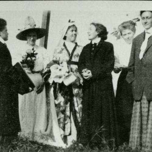 [Rose, second from right, at a wedding of two female friends getting married in 1910]