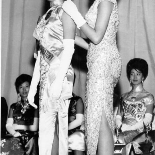 [Anna Wong and Ruth Lee at the 1963 "Miss Chinatown" contest]