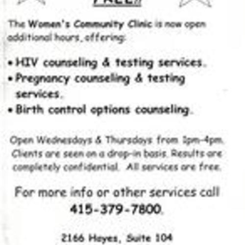 Women's Community Clinic Flyer, May 2000