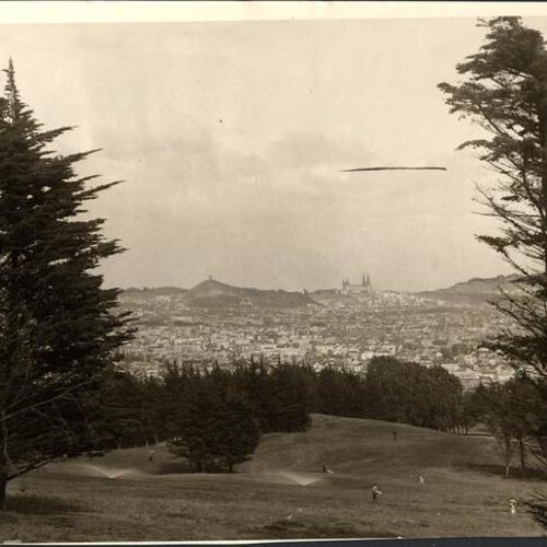 [View of Lone mountain from Lincoln Park]